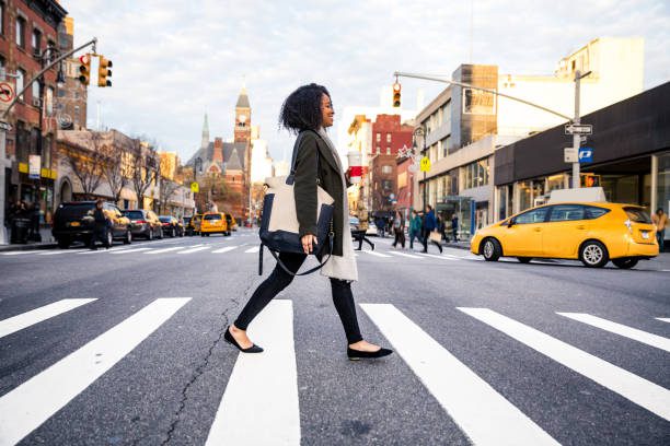Successful and elegant woman walks the streets of New York