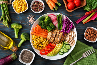Rustic Rainbow Buddha Bowl Flatlay